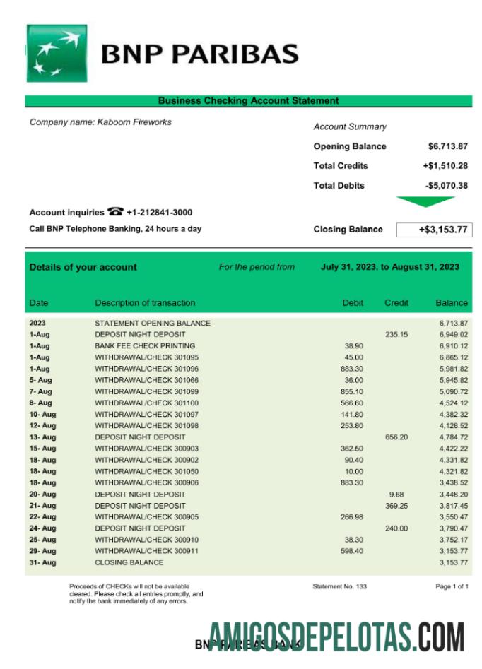 Declaração da empresa Realista Bank BNP Paribas Modelo Word e PDF